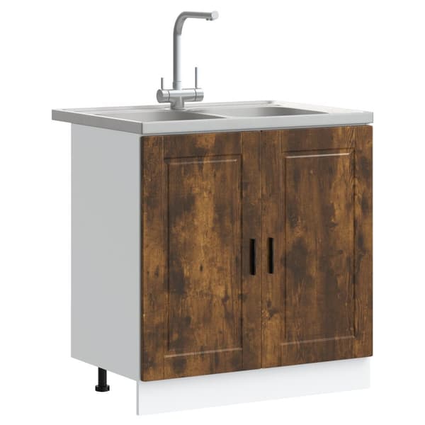 vidaXL Benkeskap Porto med vask Røkt eik 80x46x84,5 cm Konstruert tre