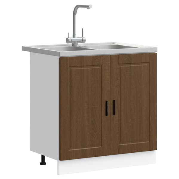 vidaXL Set med 2 Brun ek Konstruerat trä 80x46x81.5 cm Diskbänksskåp