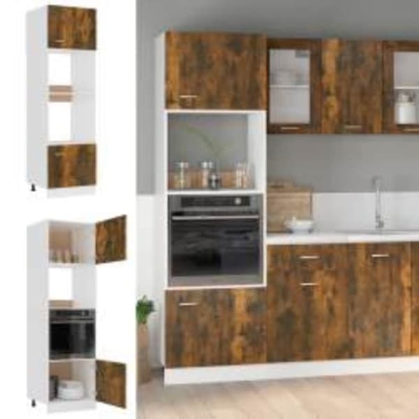 vidaXL Skåp för mikrovågsugn rökfärgad ek 60x57x207 cm konstruerat trä