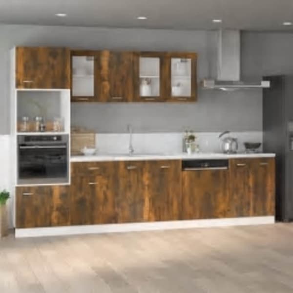 vidaXL Skåp för mikrovågsugn rökfärgad ek 60x57x207 cm konstruerat trä