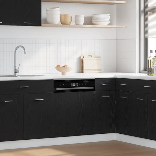 vidaXL låge til opvaskemaskine 60x1,5x67 cm konstrueret træ sort-eg