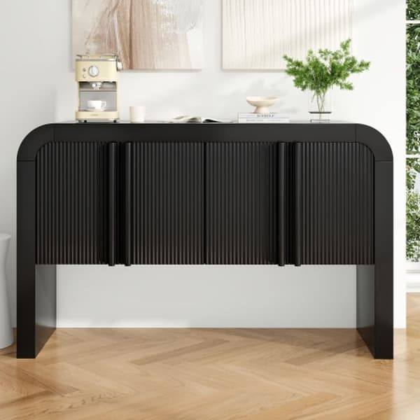 Buffé med rundade hörn, lätt och modern elegans, med magnetiska dörrar som förhindrar att den välter, svart
