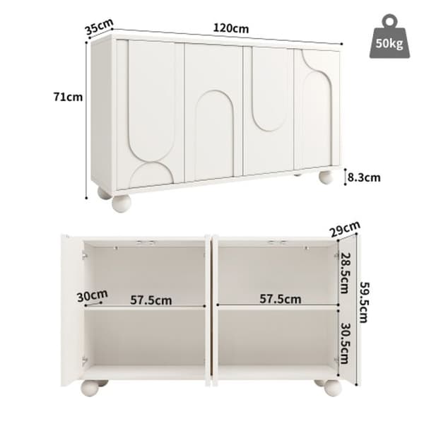 Skåp (120 x 35 x 71 cm) Förvaringsskåp, buffé med förvaringsutrymme, vit