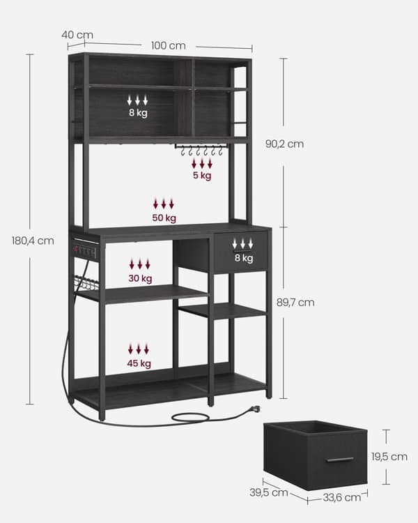 Køkkenhylde, VASAGLE KKS027K02, 40x100 cm, Sort