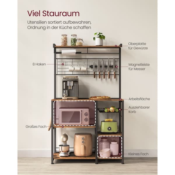Köksregal, Stående hylla, Hylla, Köksbänk, Köksö, 42x90x167,3 cm, Vintagebrun-Svart.
