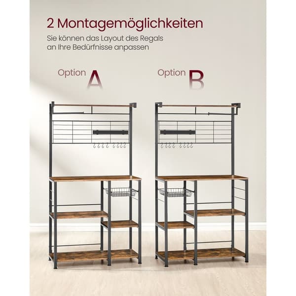 Köksregal, Stående hylla, Hylla, Köksbänk, Köksö, 42x90x167,3 cm, Vintagebrun-Svart.