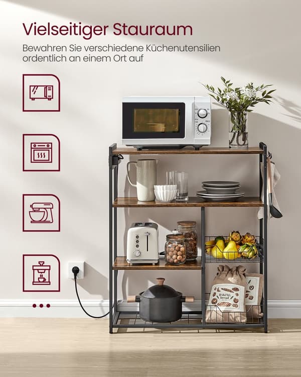 Köksregal, VASAGLE, 35x80x93,5 cm, Industriell design, Vintagebrun, Stål.