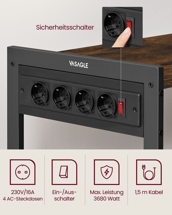 Köksregal, VASAGLE, 35x80x93,5 cm, Industriell design, Vintagebrun, Stål.