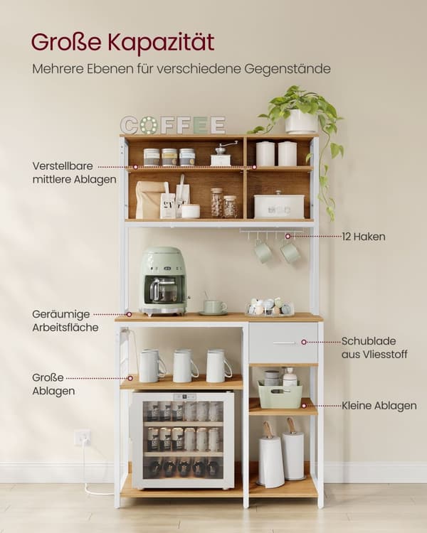 Køkkenhylde med stikkontakter og stofskuffer - 40 x 100 x 180,4 cm