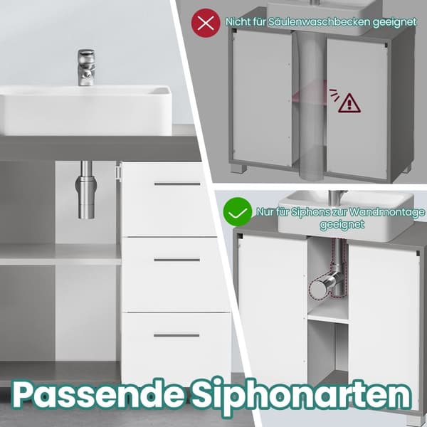 Washbasin -sag - badeværelsesskab med 3 store skuffer, slankt design