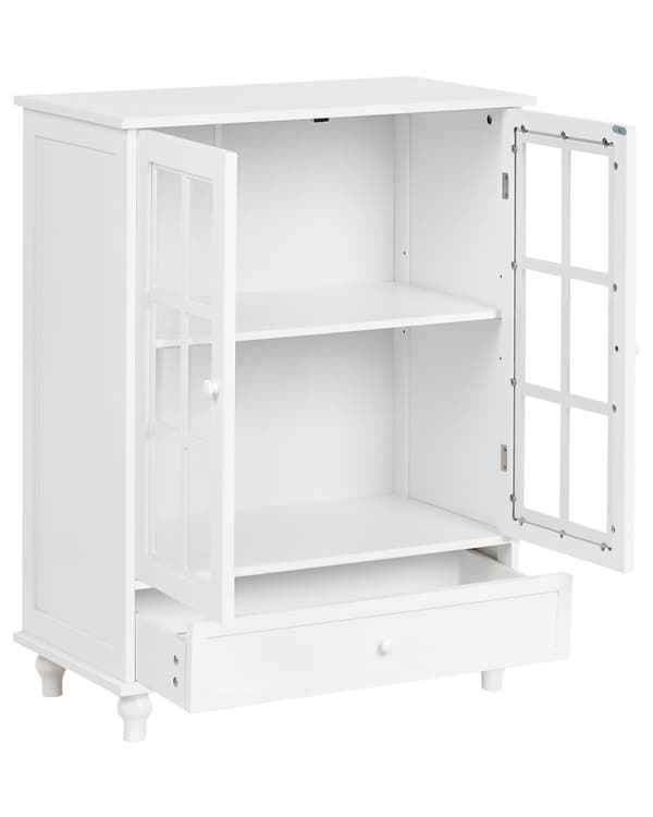 Kommode Hvid Blank MDF med Sort Mat og Guld Metalben 120 x 40 x 82 cm 2 Låger Opbevaring Moderne Stil Minimalistisk Indgraveret Mønster Dekor