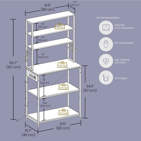 Keukenplank met stopcontacten, staande plank, magnetronplank