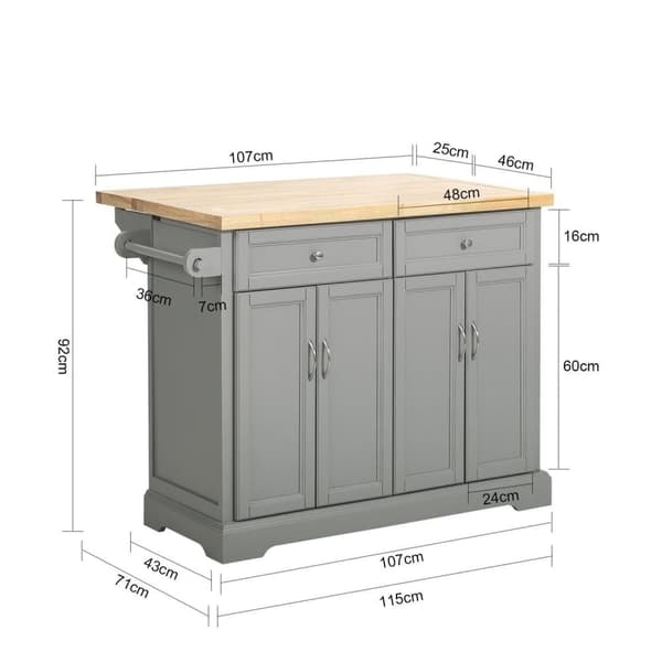 Köksö, FKW71-HG, Längd 115 cm Bredd 46-71 cm Höjd 92 cm, Grå
