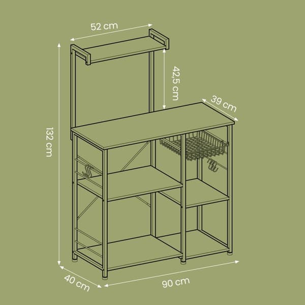 Køkkenhylde, VASAGLE KKS035B02, 40x90x134 cm, Greige Sort