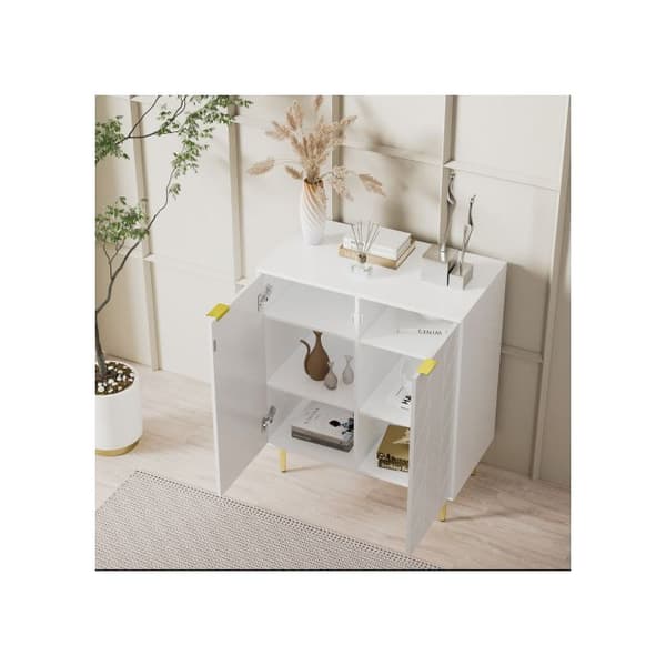 Buffé 2 dörrar, blommönster, bränd lack, krocksäker hörndesign, 3 hyllor, 6 fack, 75L*40P*90H, vit