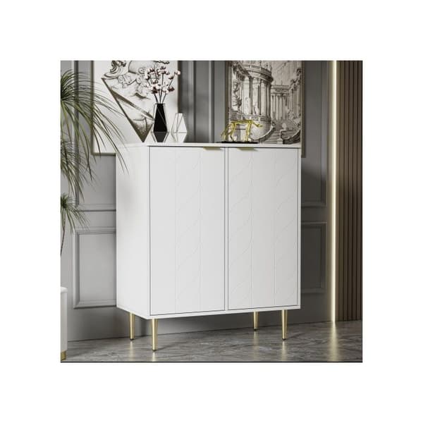 Buffé 2 dörrar, blommönster, bränd lack, krocksäker hörndesign, 3 hyllor, 6 fack, 75L*40P*90H, vit