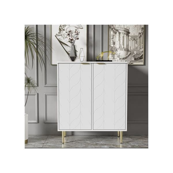 Buffé 2 dörrar, blommönster, bränd lack, krocksäker hörndesign, 3 hyllor, 6 fack, 75L*40P*90H, vit