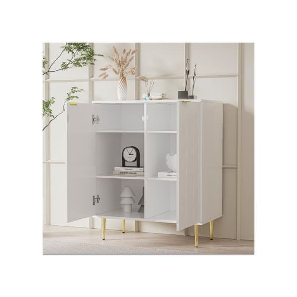 Buffé 2 dörrar, blommönster, bränd lack, krocksäker hörndesign, 3 hyllor, 6 fack, 75L*40P*90H, vit