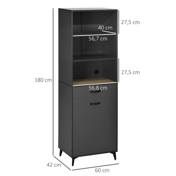 Rootz Buffet - Kitchen Storage Cabinet - High Industrial Design - Modern Elegance - 60L X 42B X 180H CM - Grå och brun