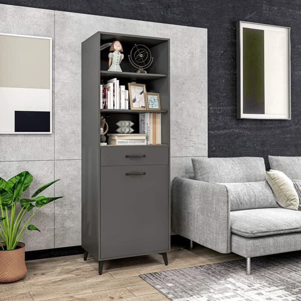 Rootz Buffet - Kitchen Storage Cabinet - High Industrial Design - Modern Elegance - 60L X 42B X 180H CM - Grå och brun