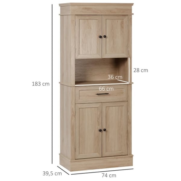 Rootz Kitchen Buffet Cabinet - Alsidig opbevaring - brunt skab - sofistikeret note - MDF, 74 cm x 39,5 cm x 183 cm
