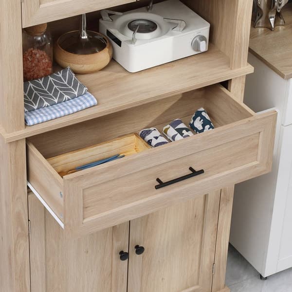 Rootz Kitchen Buffet Cabinet - Alsidig opbevaring - brunt skab - sofistikeret note - MDF, 74 cm x 39,5 cm x 183 cm