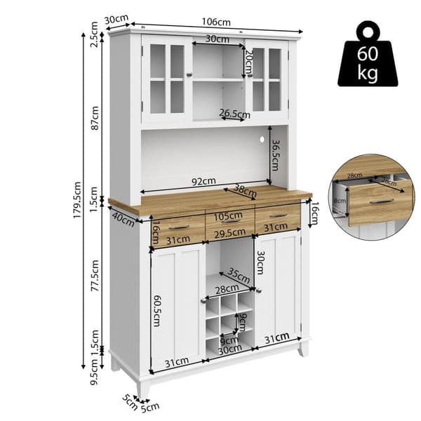 Rootz Kitchen Skab - Tall Cabinet - Vinhylde - LED -belysning - 106 x 40 x 179,5 cm - Justerbare hylder til alsidig opbevaring