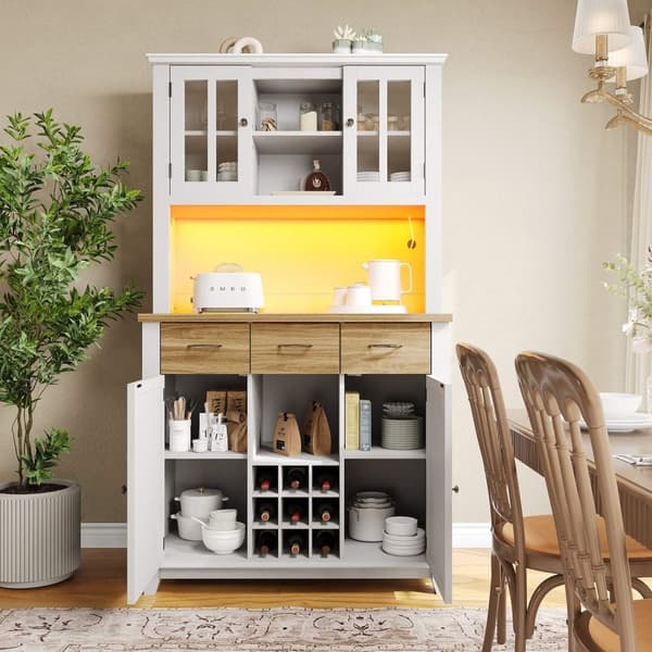Rootz Kitchen Skab - Tall Cabinet - Vinhylde - LED -belysning - 106 x 40 x 179,5 cm - Justerbare hylder til alsidig opbevaring