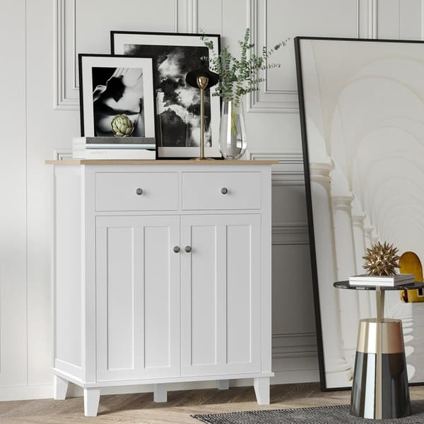 Rootz Kitchen Cabinet - Side Cabinet - Storage Cabinet - Landstil design - 76 x 48 x 91 cm - Hvid og brun