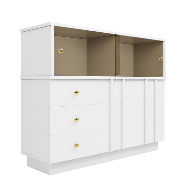 Rootz Kitchen Cabinet Sideboard - förvaringsskåp - Glasdörrskåp - rymlig design - 120 cm x 33 cm x 95 cm