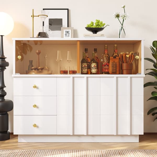 Rootz Kitchen Cabinet Sideboard - förvaringsskåp - Glasdörrskåp - rymlig design - 120 cm x 33 cm x 95 cm