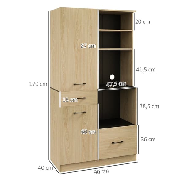 Rootz Kitchen Buffing Cabinet - Skænk - Opbevaringsenhed - Justerbare hylder - 90x40x170 cm - sort/brun