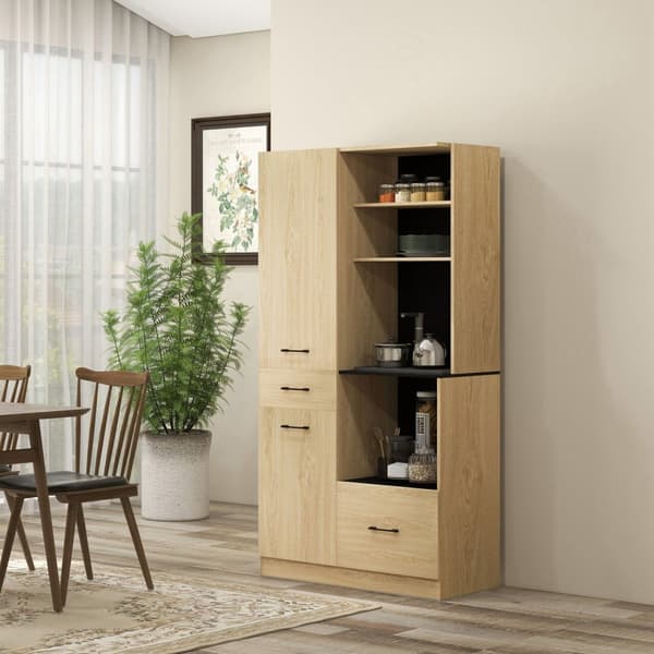 Rootz Kitchen Buffing Cabinet - Skænk - Opbevaringsenhed - Justerbare hylder - 90x40x170 cm - sort/brun