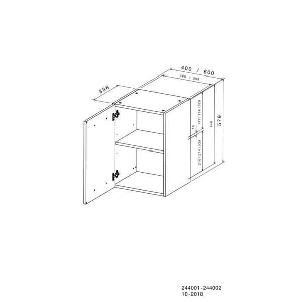 OSLO køkkenskab - Mat hvid - 1 låge + hylde - B 40 x D 36 x H 58 cm