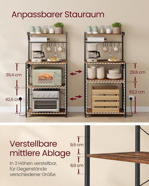 KitchenPlank - 4 nivåer - med uttag - vintage brun - bläck -svart
