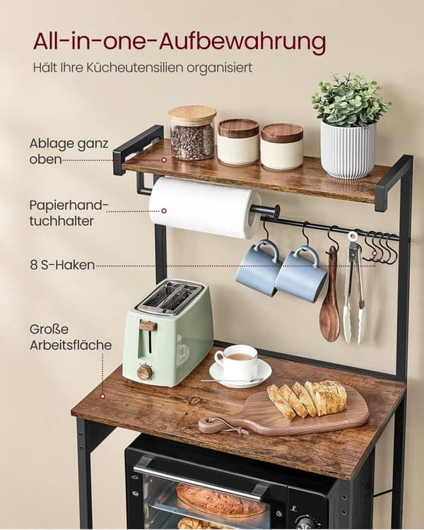 KitchenPlank - 4 nivåer - med uttag - vintage brun - bläck -svart