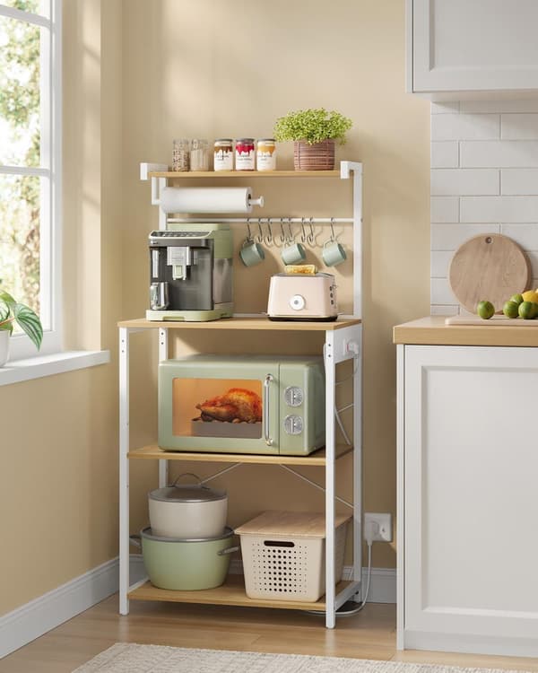 KitchenPlank - 4 nivåer - med uttag - Golden Oak - Mat White