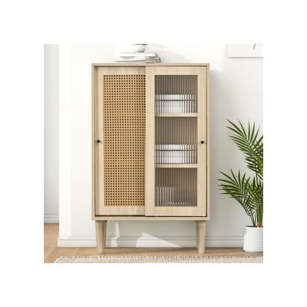 Buffé på 100 cm i höjd, färg i originalträ, 6 fack bakom dörren.