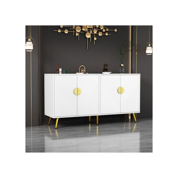 Elegant vitrin i vitt och guld, 140*40*75 cm, med justerbara hyllor, design med diagonala ränder.
