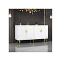 Miniatyrbild 2 av 6: Elegant vitrin i vitt och guld, 140*40*75 cm, med justerbara hyllor, design med diagonala ränder.