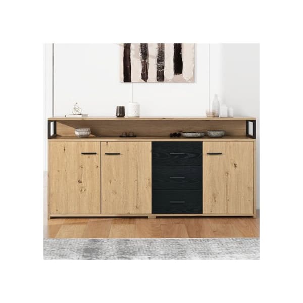 Industriell buffé, stort förvaringsmöbel med metallhandtag för sovrum, vardagsrum och kontor 150*35*75.9 cm