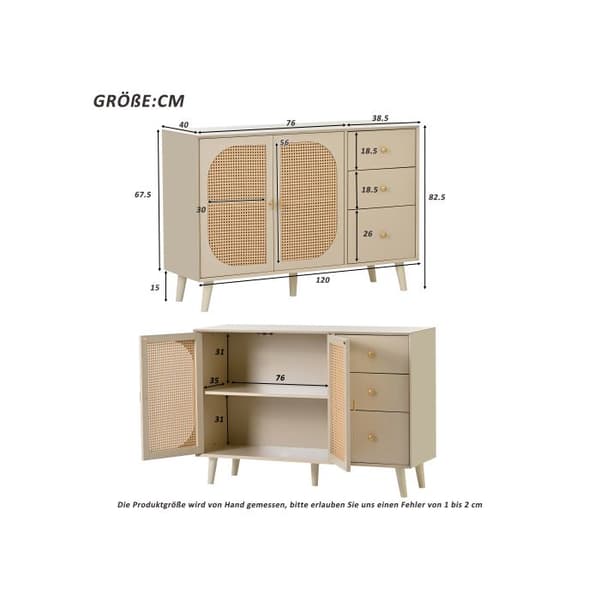 Förvaringsmöbel Buffet med dörrar och lådor Buffet med extra förvaringsutrymme Beige Cream Bredd 120 cm