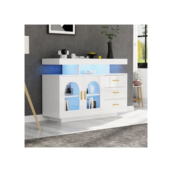 Buffé LED, kafébarmöbel 120 cm, glänket köksmöbel med belysning för matsal 16 färger (vit)