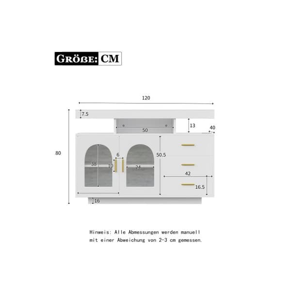 Buffé LED, kafébarmöbel 120 cm, glänket köksmöbel med belysning för matsal 16 färger (vit)