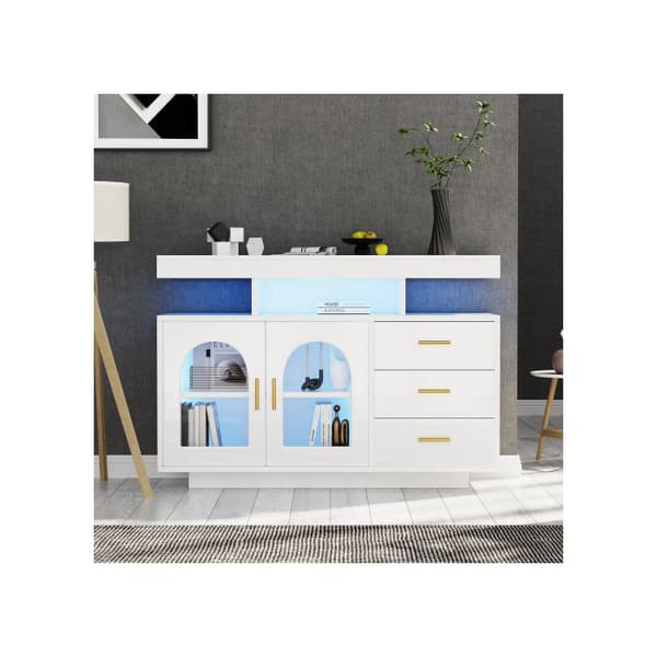 Buffé LED, kafébarmöbel 120 cm, glänket köksmöbel med belysning för matsal 16 färger (vit)