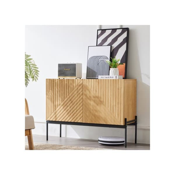 Buffé med 2 dörrar och metallben, buffé, kommod med linjärt design, Mått: H 75 cm / B 100 cm / D 40 cm
