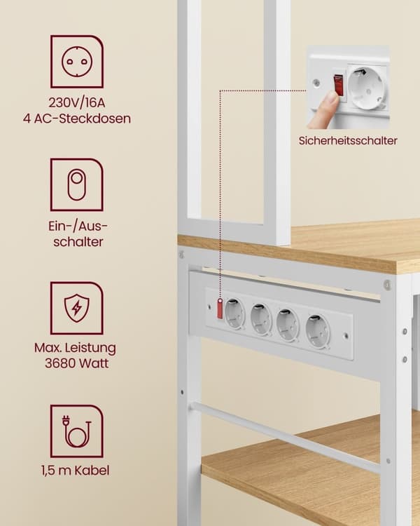 Rootz Kitchen Shelf - Storage Rack - Organiser - Space Saver - Wood Chipboard & Steel - 40 x 80 x 180,4 cm - Gold Oak & White Finish