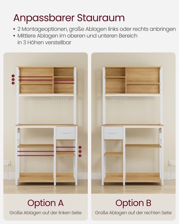 Rootz Kitchen Shelf - Storage Rack - Organiser - Space Saver - Wood Chipboard & Steel - 40 x 80 x 180,4 cm - Gold Oak & White Finish
