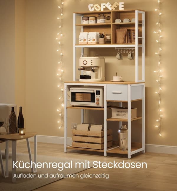 Rootz Kitchen Shelf - Storage Rack - Organiser - Space Saver - Wood Chipboard & Steel - 40 x 80 x 180,4 cm - Gold Oak & White Finish