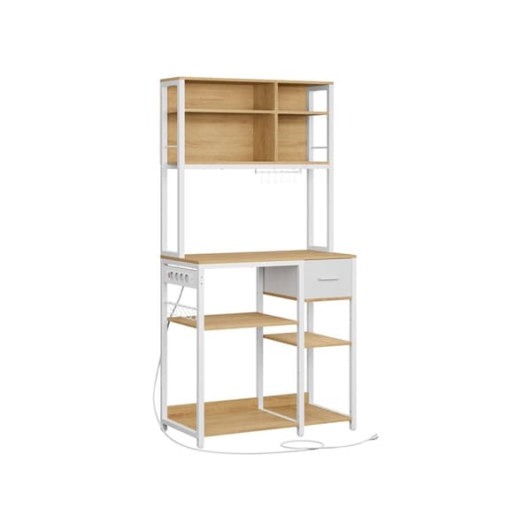 Rootz Kitchen Shelf - Storage Rack - Organiser - Space Saver - Wood Chipboard & Steel - 40 x 80 x 180,4 cm - Gold Oak & White Finish